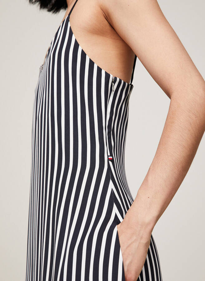 Tommy Hilfiger V Yaka Çizgili Lacivert Uzun Kadın Elbise FLUID STRIPE ANKLE SLIP DRESS - 7