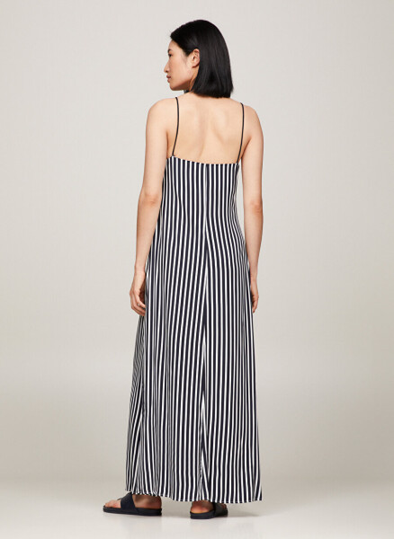 Tommy Hilfiger V Yaka Çizgili Lacivert Uzun Kadın Elbise FLUID STRIPE ANKLE SLIP DRESS - 8