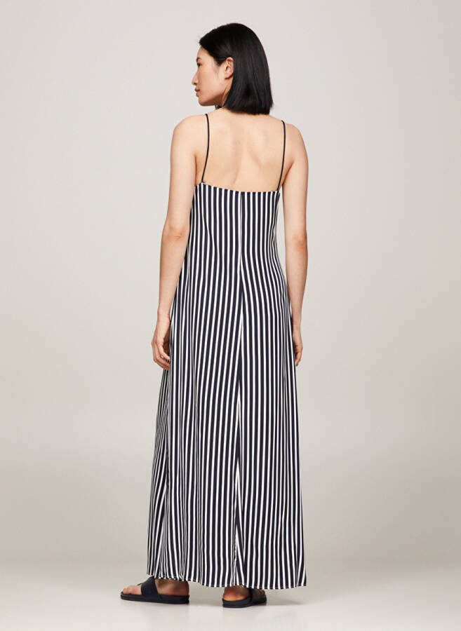 Tommy Hilfiger V Yaka Çizgili Lacivert Uzun Kadın Elbise FLUID STRIPE ANKLE SLIP DRESS - 4