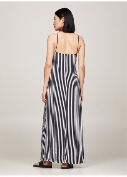 Tommy Hilfiger V Yaka Çizgili Lacivert Uzun Kadın Elbise FLUID STRIPE ANKLE SLIP DRESS - 12