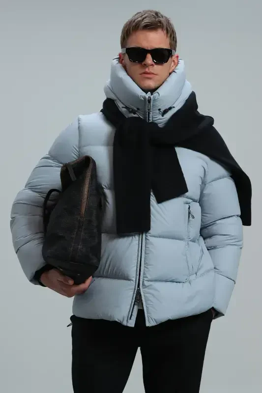 Tommy Kaz Tüyü Erkek Mont Mavi-Mavi - LUFIAN