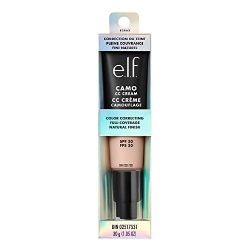 Тональный крем e.l.f. Camo CC Cream с SPF 30, корректирующий цвет лица со средним и плотным покрытием, создающий эффект аэрографии, веганский и не тестируемый на животных, светлый оттенок 125 С - 6