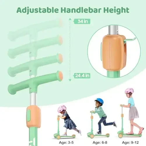 TONBUX bolalar skuteri, 3-12 yoshdagi bolalar uchun yoritgichli 3 g'ildirakli skuteri, sozlanishi balandlikka ega buklama scooterlar - Yiqilishga qarshi kengaytirilgan tayanchli scooter - 2