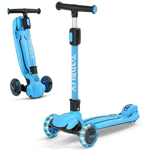 TONBUX Kids Scooter, Light Up 3 Wheel Kick Scooters for Kids 3-12, Folding Scooters with Adjustable Height - Toddler Scooter Lean-to-Steer & Widen Anti-Slip Deck - 5