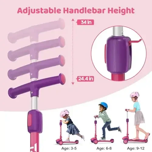 TONBUX Kids Scooter, Light Up 3 Wheel Kick Scooters for Kids 3-12, Folding Scooters with Adjustable Height - Toddler Scooter Lean-to-Steer & Widen Anti-Slip Deck - 2