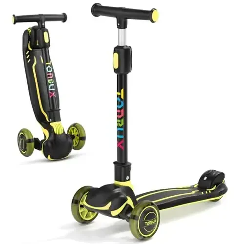 TONBUX Kids Scooter, Light Up 3 Wheel Kick Scooters for Kids 3-12, Folding Scooters with Adjustable Height - Toddler Scooter Lean-to-Steer & Widen Anti-Slip Deck 