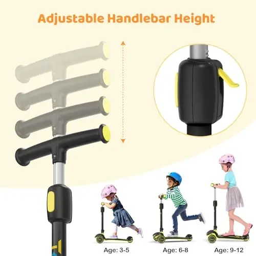 TONBUX Kids Scooter, Light Up 3 Wheel Kick Scooters for Kids 3-12, Folding Scooters with Adjustable Height - Toddler Scooter Lean-to-Steer & Widen Anti-Slip Deck - TONBUX (1)