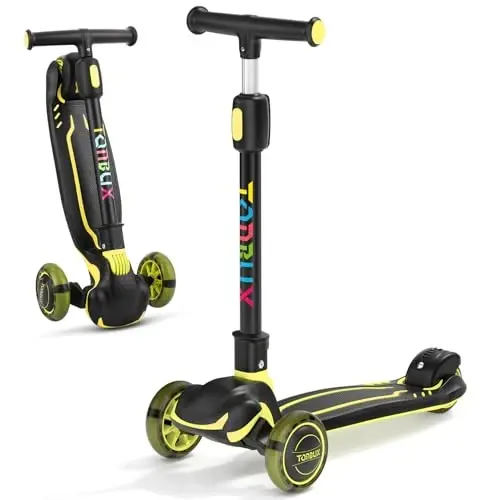 TONBUX Kids Scooter, Light Up 3 Wheel Kick Scooters for Kids 3-12, Folding Scooters with Adjustable Height - Toddler Scooter Lean-to-Steer & Widen Anti-Slip Deck - TONBUX