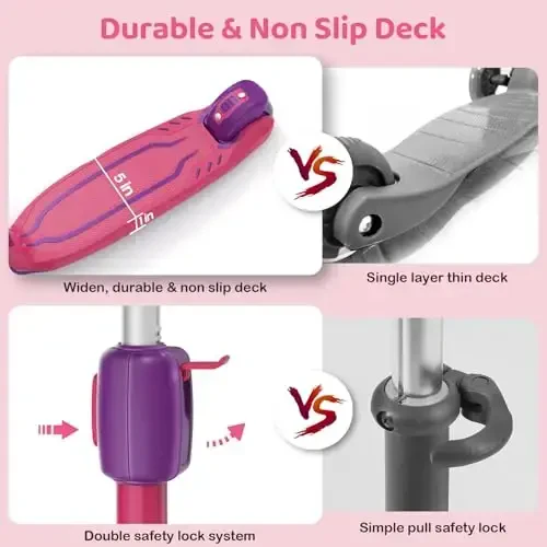 TONBUX Kids Scooter, 3-12 yoshdagi bolalar uchun yoritgichli 3 g'ildirakli Kick Scooter, Sozlanishi balandlikka ega buklama scooterlar - Yiqilishga qarshi kengaytirilgan sirpanishga qarshi platformali Toddler Scooter - 6