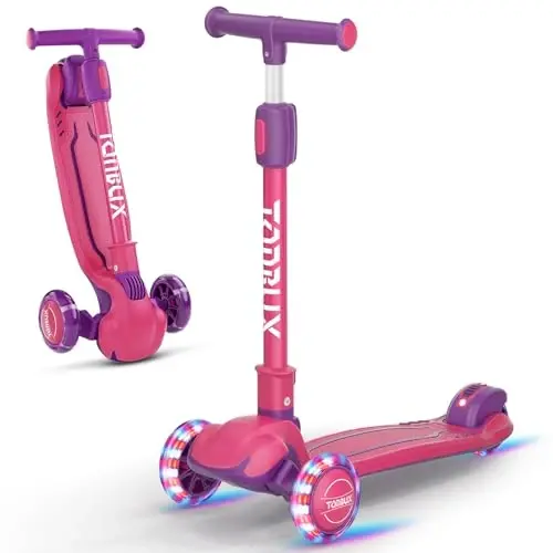 TONBUX Kids Scooter, 3-12 yoshdagi bolalar uchun yoritgichli 3 g'ildirakli Kick Scooter, Sozlanishi balandlikka ega buklama scooterlar - Yiqilishga qarshi kengaytirilgan sirpanishga qarshi platformali Toddler Scooter - TONBUX