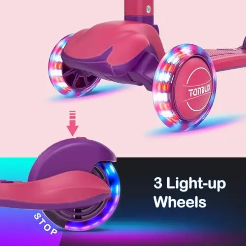TONBUX Kids Scooter, 3-12 yoshdagi bolalar uchun yoritgichli 3 g'ildirakli Kick Scooter, Sozlanishi balandlikka ega buklama scooterlar - Yiqilishga qarshi kengaytirilgan sirpanishga qarshi platformali Toddler Scooter - 3