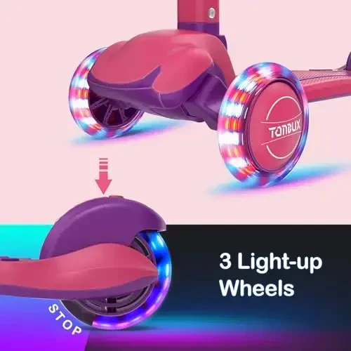 TONBUX Kids Scooter, 3-12 yoshdagi bolalar uchun yoritilgan 3 g'ildirakli skuterlar, sozlanishi balandlikka ega buklama skuterlar - Kichkintoylar uchun skuter, egilib boshqarish va sirpanishga qarshi kengaytirilgan platforma - 3