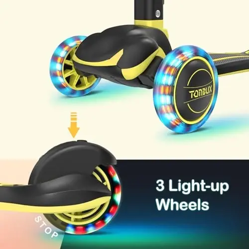 TONBUX Kids Scooter, 3-12 yoshli bolalar uchun yorituvchi 3 g'ildirakli skuterlar, sozlanishi balandlikka ega buklama skuterlar - Toddler Scooter Lean-to-Steer & Kengaytirilgan sirpanishga qarshi platforma - 3