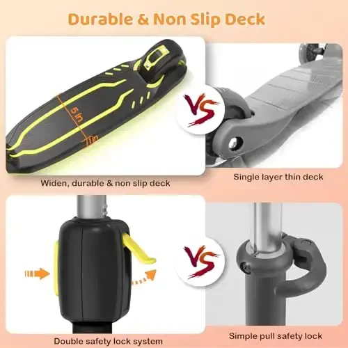 TONBUX Kids Scooter, Light Up 3 Wheel Kick Scooters for Kids 3-12, Folding Scooters with Adjustable Height - Toddler Scooter Lean-to-Steer & Widen Anti-Slip Deck - 5