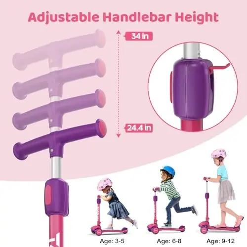 TONBUX Kids Scooter, Light Up 3 Wheel Kick Scooters for Kids 3-12, Folding Scooters with Adjustable Height - Toddler Scooter Lean-to-Steer & Widen Anti-Slip Deck - TONBUX (1)