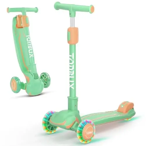 TONBUX Kids Scooter, Light Up 3 Wheel Kick Scooters for Kids 3-12, Folding Scooters with Adjustable Height - Toddler Scooter Lean-to-Steer & Widen Anti-Slip Deck - TONBUX