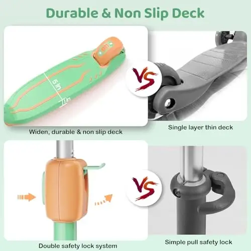 TONBUX Kids Scooter, Light Up 3 Wheel Kick Scooters for Kids 3-12, Folding Scooters with Adjustable Height - Toddler Scooter Lean-to-Steer & Widen Anti-Slip Deck - 5