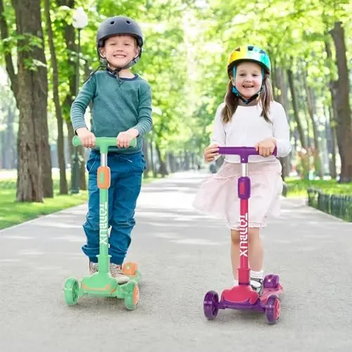 TONBUX Kids Scooter, Light Up 3 Wheel Kick Scooters for Kids 3-12, Folding Scooters with Adjustable Height - Toddler Scooter Lean-to-Steer & Widen Anti-Slip Deck - 7