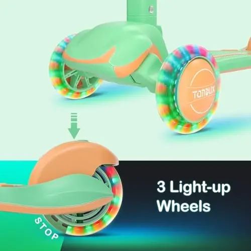 TONBUX Kids Scooter, Light Up 3 Wheel Kick Scooters for Kids 3-12, Folding Scooters with Adjustable Height - Toddler Scooter Lean-to-Steer & Widen Anti-Slip Deck - 3