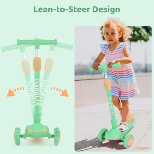 TONBUX Kids Scooter, Light Up 3 Wheel Kick Scooters for Kids 3-12, Folding Scooters with Adjustable Height - Toddler Scooter Lean-to-Steer & Widen Anti-Slip Deck - 4
