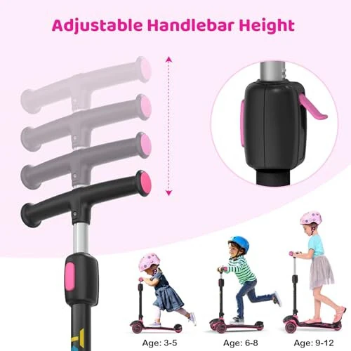 TONBUX Kids Scooter, Light Up 3 Wheel Kick Scooters for Kids 3-5, Folding Scooters for Kids 8-12 with Adjustable Height -Toddler Scooter Lean-to-Steer & Widen Anti-Slip Deck - TONBUX (1)