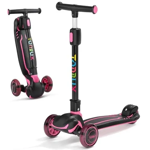 TONBUX Kids Scooter, Light Up 3 Wheel Kick Scooters for Kids 3-5, Folding Scooters for Kids 8-12 with Adjustable Height -Toddler Scooter Lean-to-Steer & Widen Anti-Slip Deck 