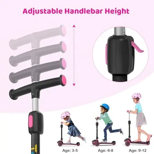 TONBUX Kids Scooter, Light Up 3 Wheel Kick Scooters for Kids 3-5, Folding Scooters for Kids 8-12 with Adjustable Height -Toddler Scooter Lean-to-Steer & Widen Anti-Slip Deck - TONBUX (1)