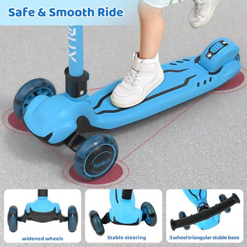 TONBUX Kids Scooter, Light Up 3 Wheel Kick Scooters for Kids 3-5, Folding Scooters for Kids 8-12 with Adjustable Height -Toddler Scooter Lean-to-Steer & Widen Anti-Slip Deck - 3