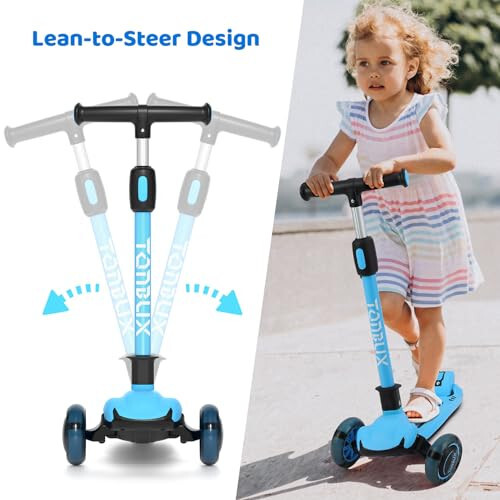 TONBUX Kids Scooter, Light Up 3 Wheel Kick Scooters for Kids 3-5, Folding Scooters for Kids 8-12 with Adjustable Height -Toddler Scooter Lean-to-Steer & Widen Anti-Slip Deck - 7