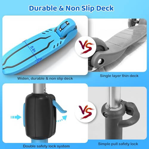 TONBUX Kids Scooter, Light Up 3 Wheel Kick Scooters for Kids 3-5, Folding Scooters for Kids 8-12 with Adjustable Height -Toddler Scooter Lean-to-Steer & Widen Anti-Slip Deck - 3