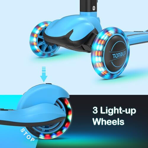 TONBUX Kids Scooter, Light Up 3 Wheel Kick Scooters for Kids 3-5, Folding Scooters for Kids 8-12 with Adjustable Height -Toddler Scooter Lean-to-Steer & Widen Anti-Slip Deck - 4