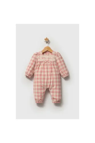 TONGS KIZ 3-6-9 AY DANTELİ KARELİ %100 Pamuk SENSITIVE Tulum Seti-kareli - LIMEBABIES (1)