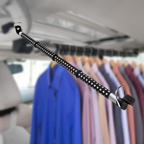 TongSheng Car Clothes Hanger Bar, Expandable Heavy Duty Car Clothes Rack Expanded to 63 inches,Solid Metal Hanger Hooks and No-Slip Dividers Compatible with Nissan Pathfinder 2013-2018, Black - 5