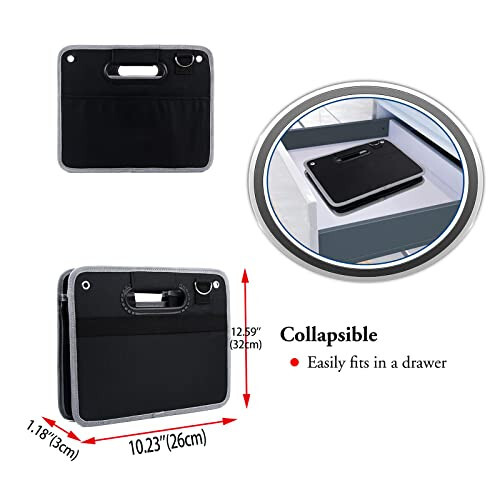 TongSheng Car Storage Organizer,Collapsible Multi Compartment Car Organizer,With Net Pocket Organizer,Non Slip Bottom,Adjustable Securing Straps,Foldable Cover,Placed Anywhere for Fiat 500 2011-2024 - 4