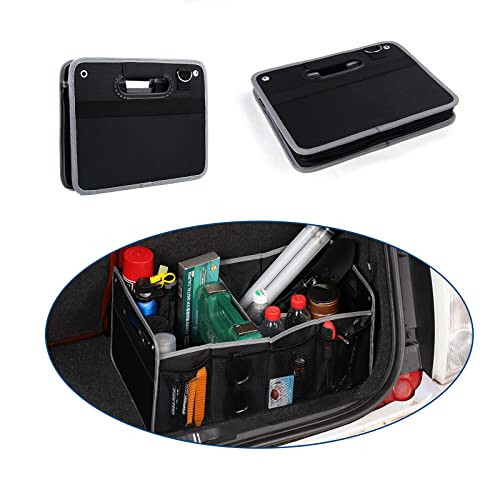 TongSheng Car Storage Organizer,Collapsible Multi Compartment Car Organizer,With Net Pocket Organizer,Non Slip Bottom,Adjustable Securing Straps,Foldable Cover,Placed Anywhere for Fiat 500 2011-2024 - 6