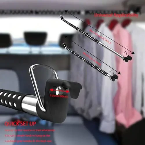 TongSheng Car Clothes Hanger Bar, Expandable Heavy Duty Car Clothes Rack Expanded to 63 inches,Solid Metal Hanger Hooks and No-Slip Dividers Compatible with Nissan Pathfinder 2013-2018, Black - 2