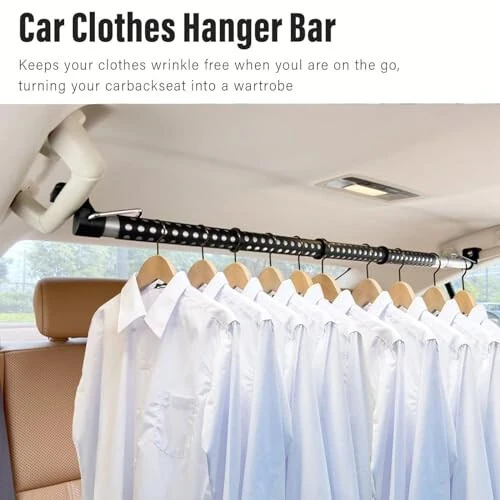 TongSheng Car Clothes Hanger Bar, Expandable Heavy Duty Car Clothes Rack Expanded to 63 inches,Solid Metal Hanger Hooks and No-Slip Dividers Compatible with Nissan Pathfinder 2013-2018, Black - 6