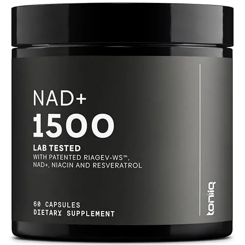 Toniiq NAD+ qo'shimchasi 1500mg - Patentlangan RiaGev-WS™, Resveratrol va Niasin bilan klinik jihatdan o'rganilgan ingredientlarga ega ultra yuqori kuchga ega NAD qo'shimchasi - 60 kapsula - 1