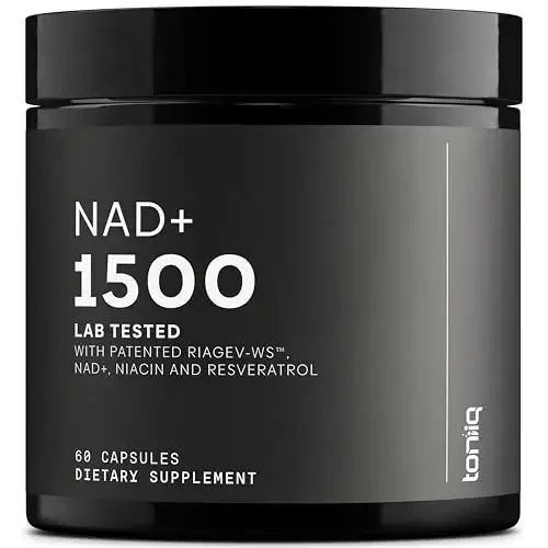 Toniiq NAD+ Supplement 1500mg - Ultra High Strength NAD Supplement with Clinically Studied Ingredients with Patented RiaGev-WS™, Resveratrol, and Niacin - 60 Capsules - TONIIQ
