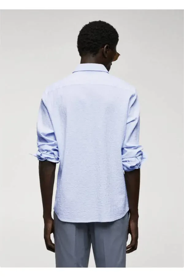 Тонкая Полосатая Рубашка из Хлопка Гофре - 4