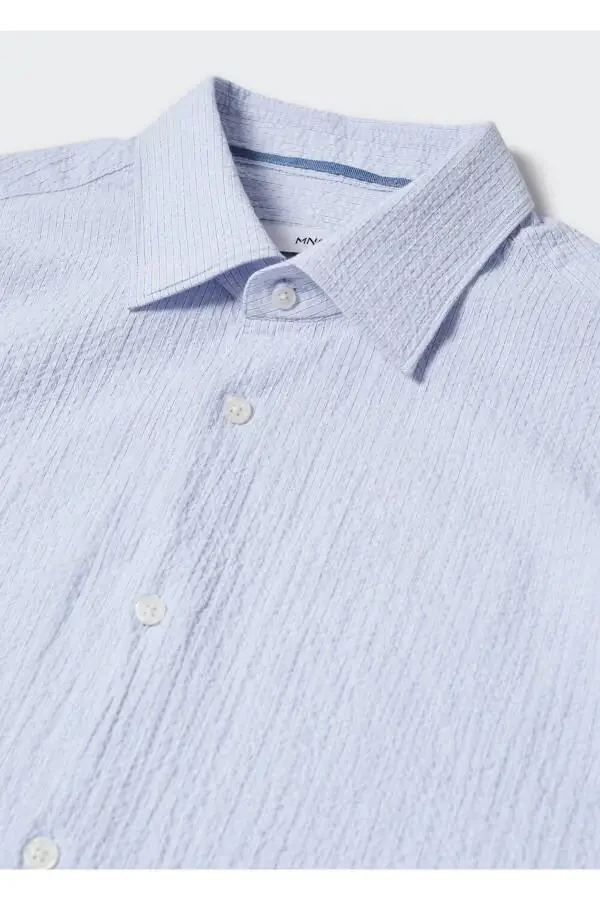 Тонкая Полосатая Рубашка из Хлопка Гофре - 7