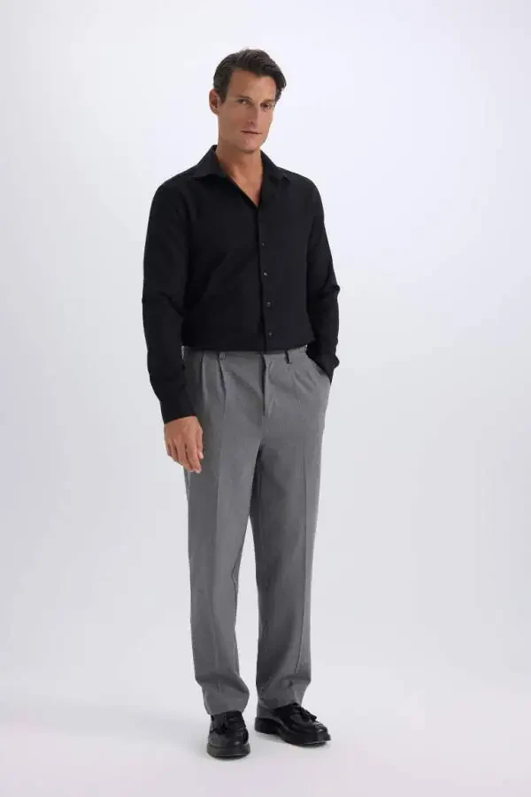 Тонкий классический крой Рубашка с длинным рукавом черная - 2