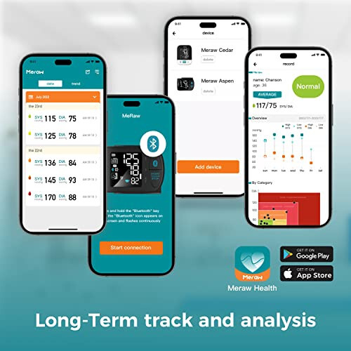 Тонометр Meraw для взрослых с манжетой, тонометр для запястья, тонометр для домашнего использования 5.3-8.5'' Автоматический Bluetooth Высокая точность Мониторинг нерегулярного сердцебиения APP Aspen Black - 8