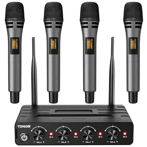 TONOR Wireless Microphones System with 4x10 Channels Cordless Handheld Microfono Inalambrico, 200FT UHF Range, Mics with Stable Signal Transmission for Karaoke Singing Party Church Wedding PA Speaker - 1