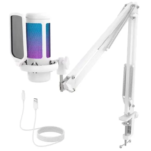 TONOR Gaming Microphone Arm Set, RGB Condenser Mic with Boom Arm, Quick Mute, Adjustable RGB Brightness, Pop Filter, Shock Mount, Gain Control for Streaming, Discord Twitch YouTube,TC310+ White - 1