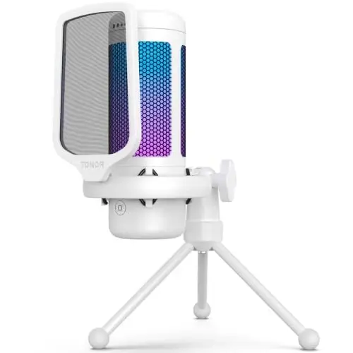 TONOR Gaming Microphone, RGB PC Microphone, Cardioid Condenser USB Mic with Adjustable Light Modes & Brightness, Quick Mute, Gain Control, for LiveStreaming, Recording, PS4/5, Mac, TC310 White - 1