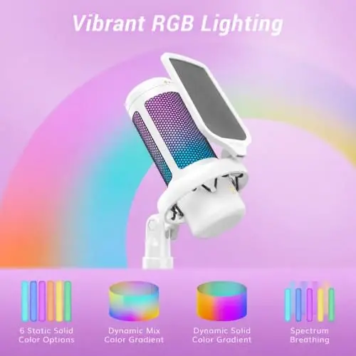 TONOR Gaming Microphone, RGB PC Microphone, Cardioid Condenser USB Mic with Adjustable Light Modes & Brightness, Quick Mute, Gain Control, for LiveStreaming, Recording, PS4/5, Mac, TC310 White - 3
