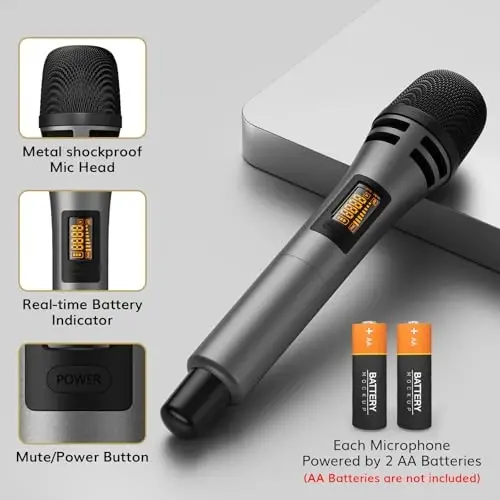 TONOR Wireless Microphones System with 8x12 Channels Cordless Handheld Microfono Inalambrico, 295FT UHF Range, Mics with Stable Signal, Quick Mute for Karaoke Singing Party Church Wedding PA Speaker - 4