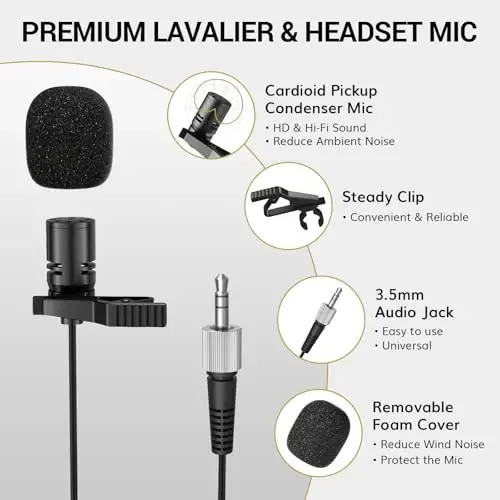 TONOR Wireless Microphones System with 8x12 Channels Headset/Lavalier Lapel Mics, Bodypack Transmitter, Receiver, 295ft UHF Range for Church Conference Performance Singing Karaoke PA Speaker Mixer - 4