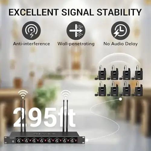 TONOR Wireless Microphones System with 8x12 Channels Headset/Lavalier Lapel Mics, Bodypack Transmitter, Receiver, 90 m/295ft UHF Range for Church Conference Performance Singing Karaoke PA Speaker - TONOR (1)